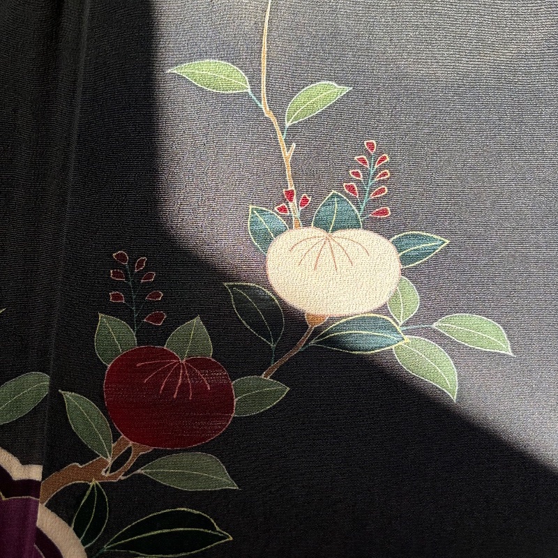 藏私·Collection_山茶花五紋付黑留袖古董和服-14