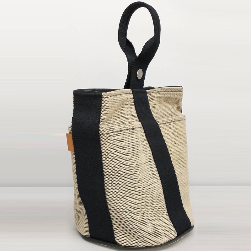 HERMES Saxo PM 絕版 帆布菜籃子 象牙色 x 黑色手提包-10