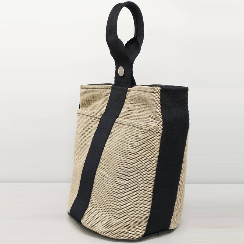 HERMES Saxo PM 絕版 帆布菜籃子 象牙色 x 黑色手提包-11