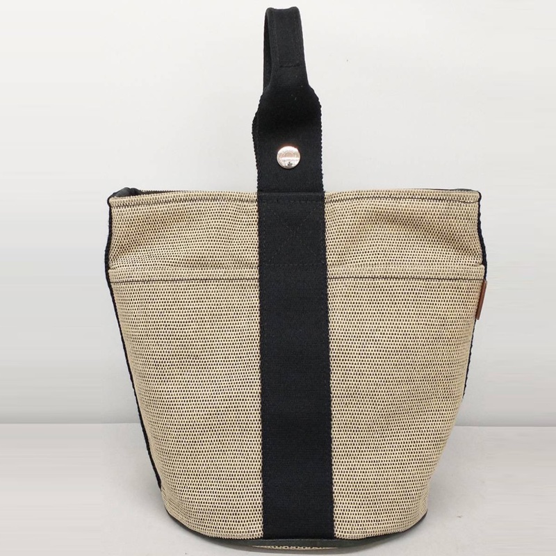 HERMES Saxo PM 絕版 帆布菜籃子 象牙色 x 黑色手提包-12