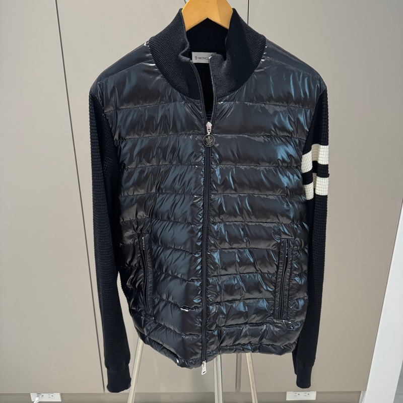 MONCLER 男L 黑色針織拼接羽絨服 外套 夾克-0