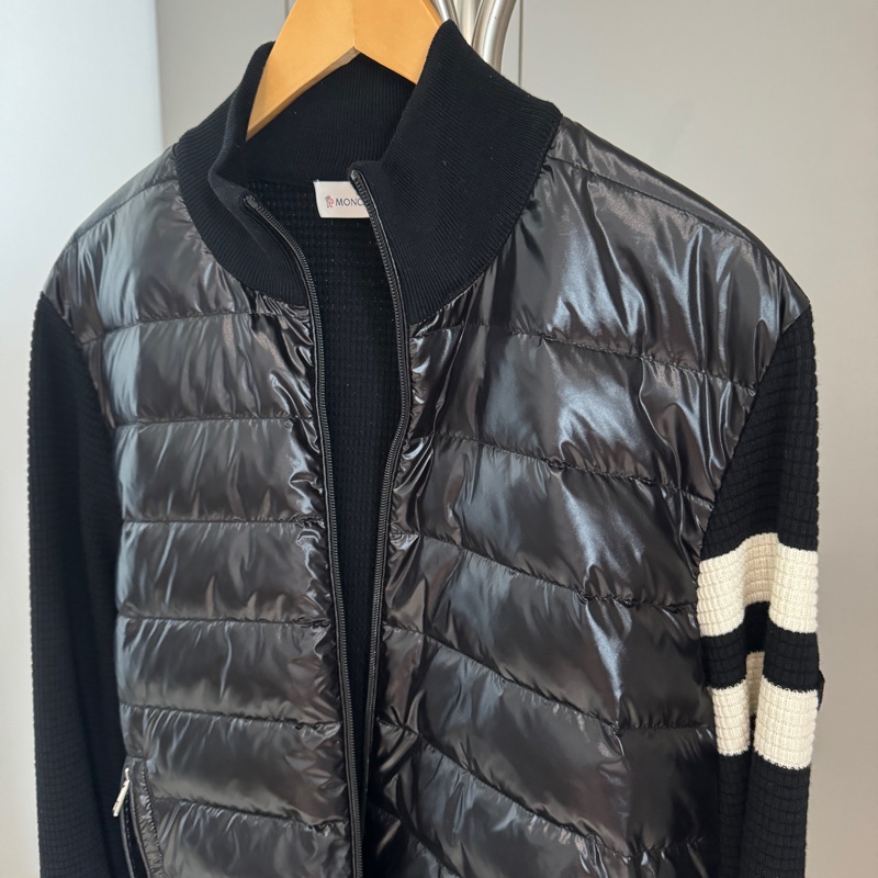 MONCLER 男L 黑色針織拼接羽絨服 外套 夾克-3
