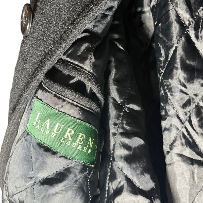 顛復古⚡️Ralph Lauren設計系列綠標Lauren黑色羊毛鋪棉大衣❤️古著男女皆可F1214008-4