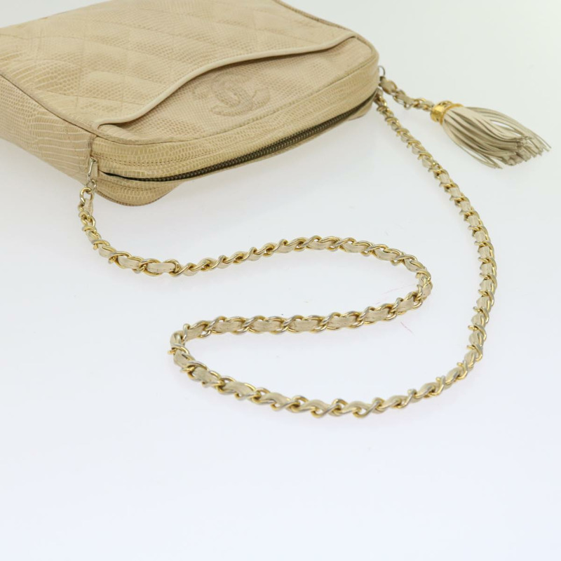 【日本直送】香奈兒 Matelasse 鏈條肩背包 米色 CC Auth fm2795-6