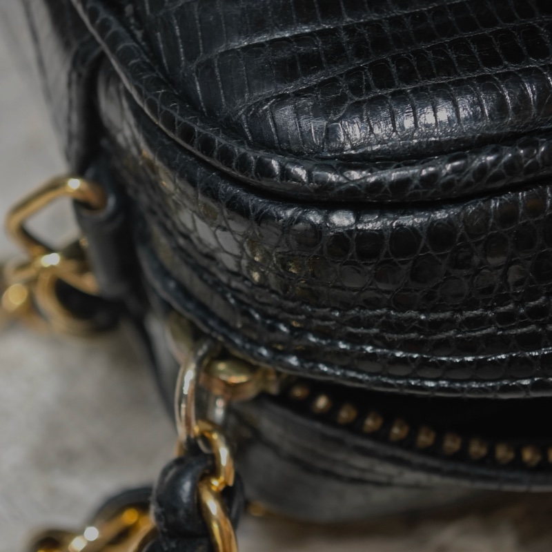 藏家必收 ChanelVINTAGE 香奈兒老香蜥蜴皮流蘇相機包-9