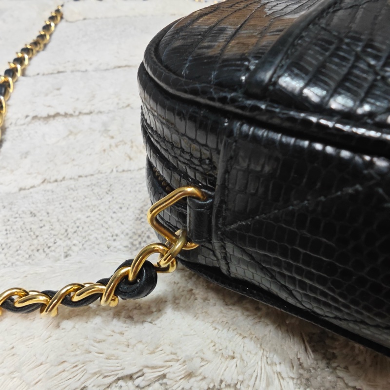 藏家必收 ChanelVINTAGE 香奈兒老香蜥蜴皮流蘇相機包-13