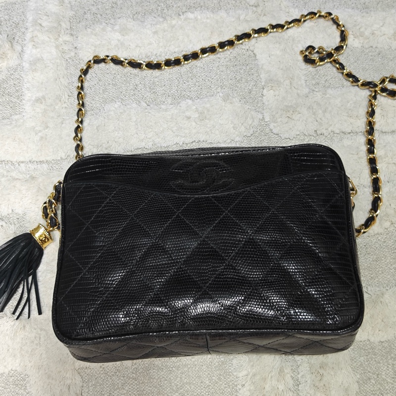 藏家必收 ChanelVINTAGE 香奈兒老香蜥蜴皮流蘇相機包-30