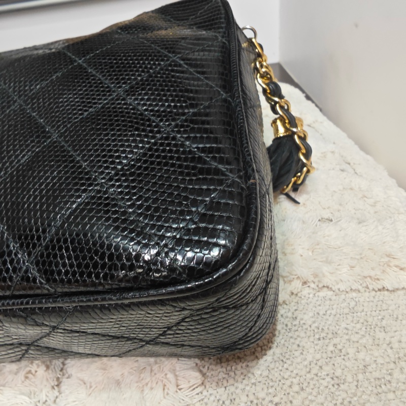 藏家必收 ChanelVINTAGE 香奈兒老香蜥蜴皮流蘇相機包-31