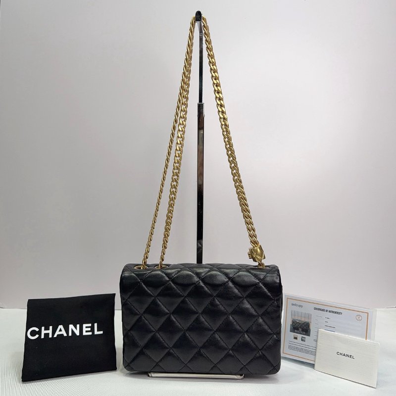 CHANEL 22K黑金金柱調節釦風琴包-1