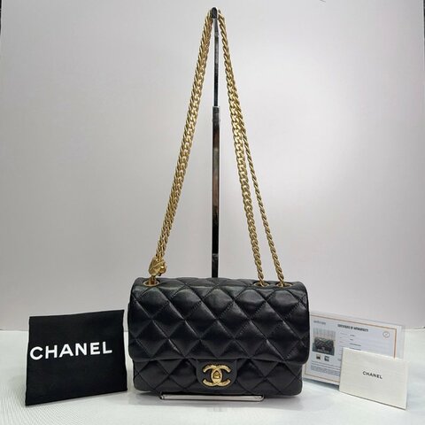 CHANEL 22K黑金金柱調節釦風琴包