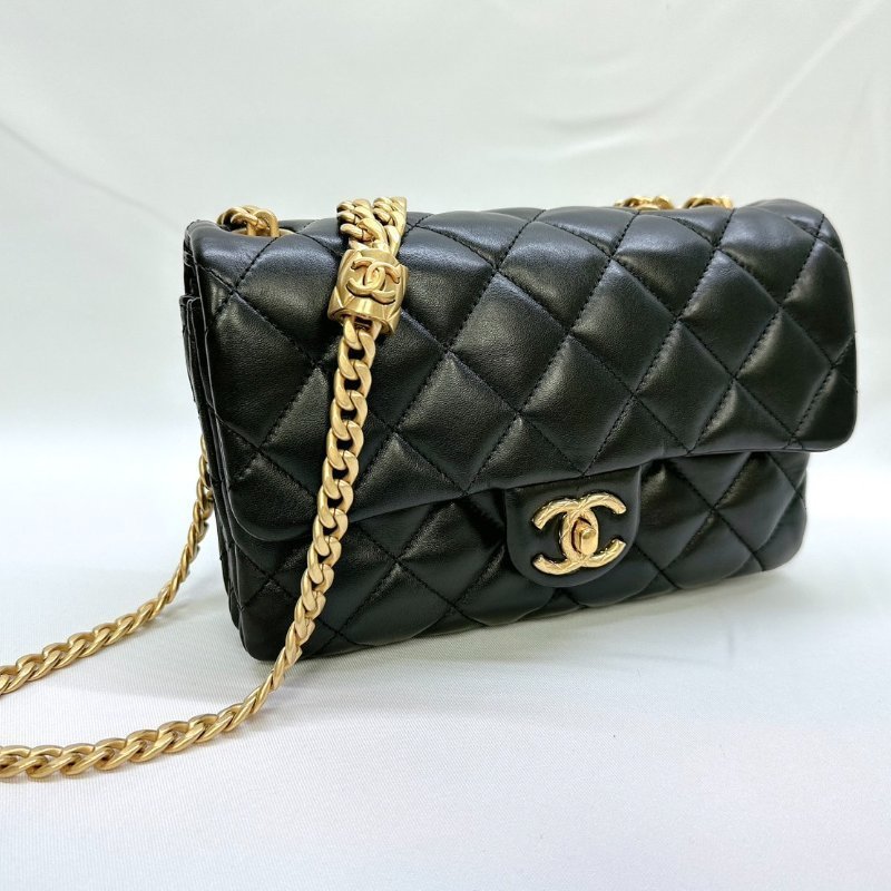 CHANEL 22K黑金金柱調節釦風琴包-2