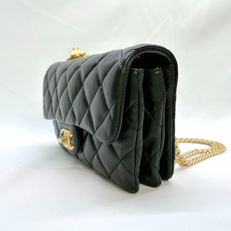 CHANEL 22K黑金金柱調節釦風琴包-3