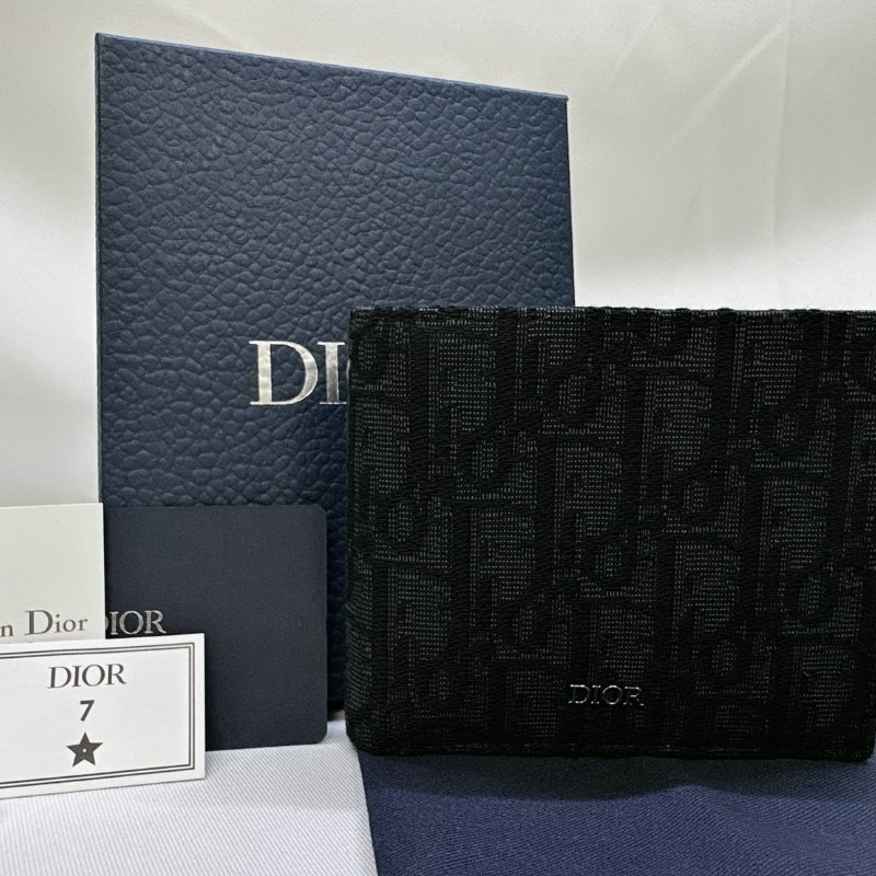 DIOR 全新黑色Dior Oblique緹花短夾-0