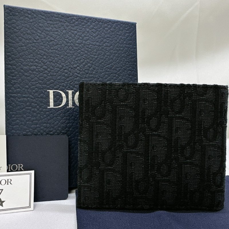 DIOR 全新黑色Dior Oblique緹花短夾-1