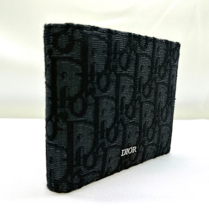 DIOR 全新黑色Dior Oblique緹花短夾-3