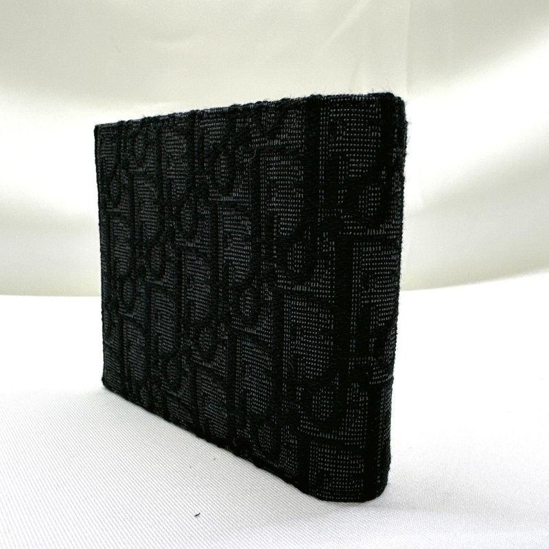 DIOR 全新黑色Dior Oblique緹花短夾-4