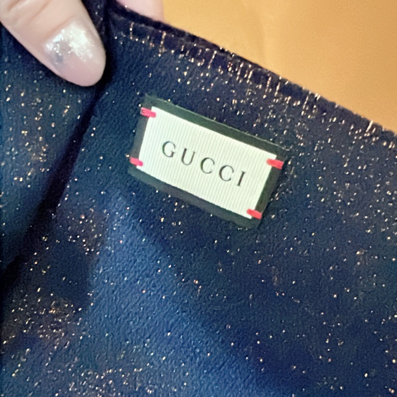GUCCI 藍色金絲 G LOGO 羊毛混紡圍巾-2