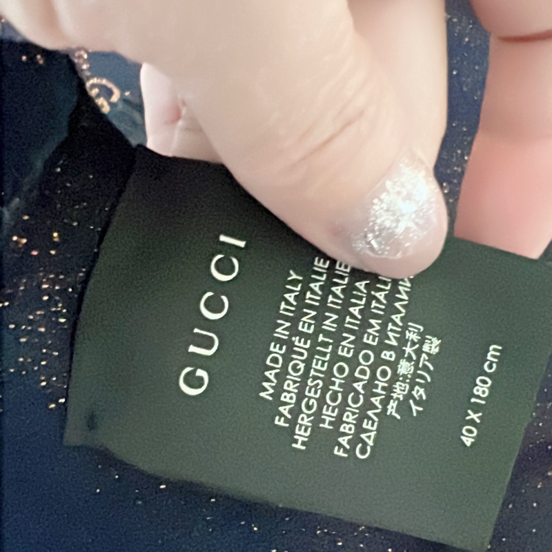 GUCCI 藍色金絲 G LOGO 羊毛混紡圍巾-3