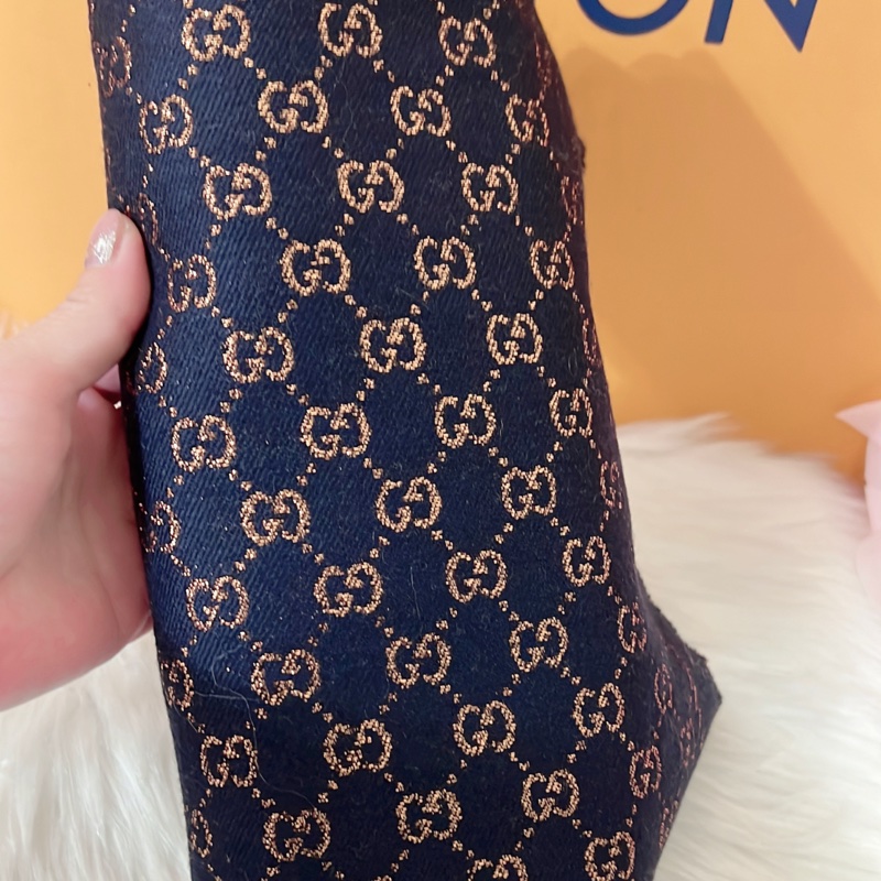 GUCCI 藍色金絲 G LOGO 羊毛混紡圍巾-7