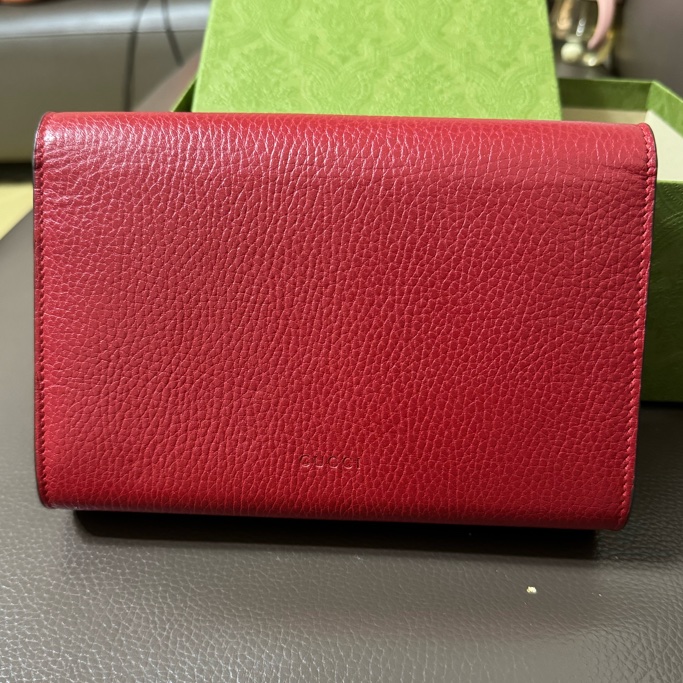 GUCCI  9.5新Dionysus 酒神水鑽皮夾式鍊包（紅色）-1