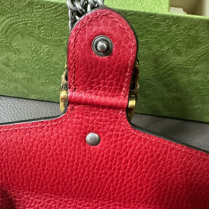 GUCCI  9.5新Dionysus 酒神水鑽皮夾式鍊包（紅色）-3