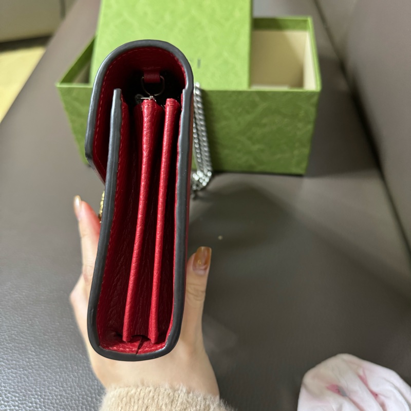 GUCCI  9.5新Dionysus 酒神水鑽皮夾式鍊包（紅色）-7