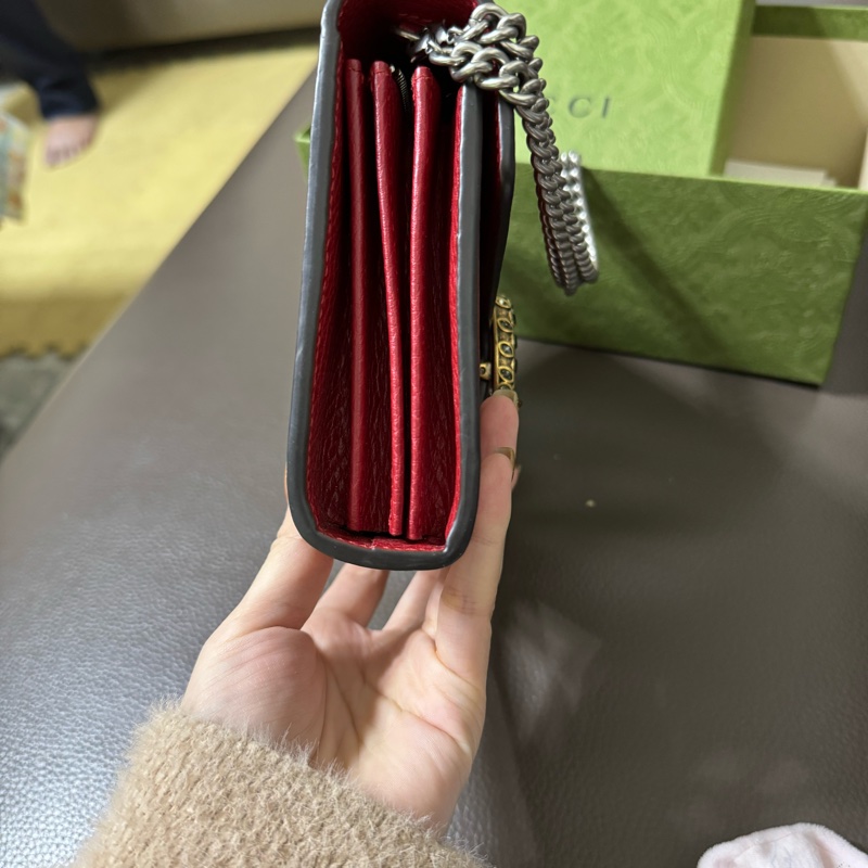 GUCCI  9.5新Dionysus 酒神水鑽皮夾式鍊包（紅色）-8