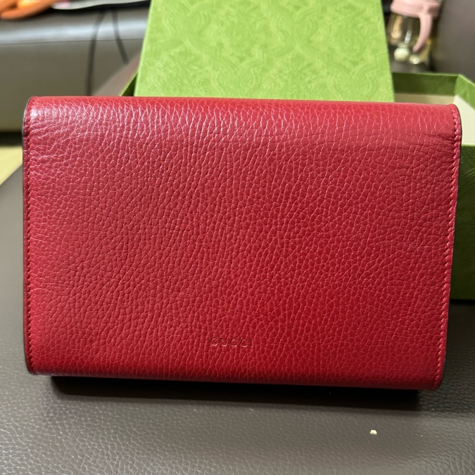 GUCCI  9.5新Dionysus 酒神水鑽皮夾式鍊包（紅色）-9