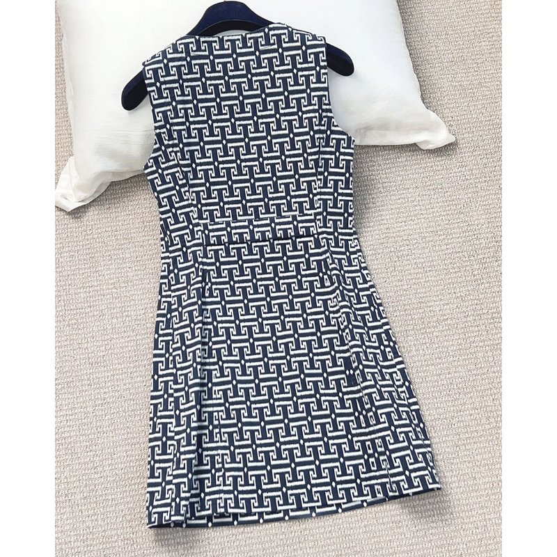 TORY BURCH 深藍黑T字logo洋裝-3