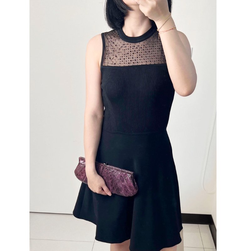 吳季剛 JASON WU 黑色領口透膚蕾絲洋裝 (燙鑽珍珠版)-0