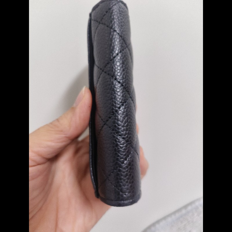 香奈兒Chanel荔枝牛皮卡包（黑銀）全新..未使用.晶片板-3
