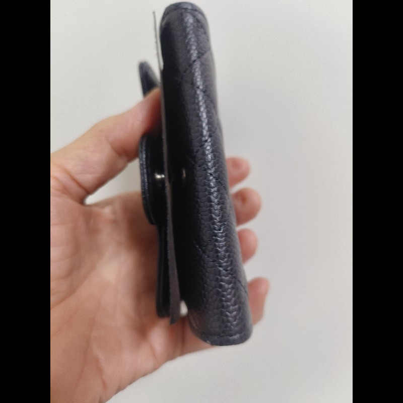 香奈兒Chanel荔枝牛皮卡包（黑銀）全新..未使用.晶片板-4