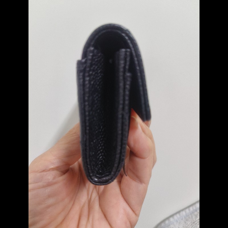 香奈兒Chanel荔枝牛皮卡包（黑銀）全新..未使用.晶片板-15