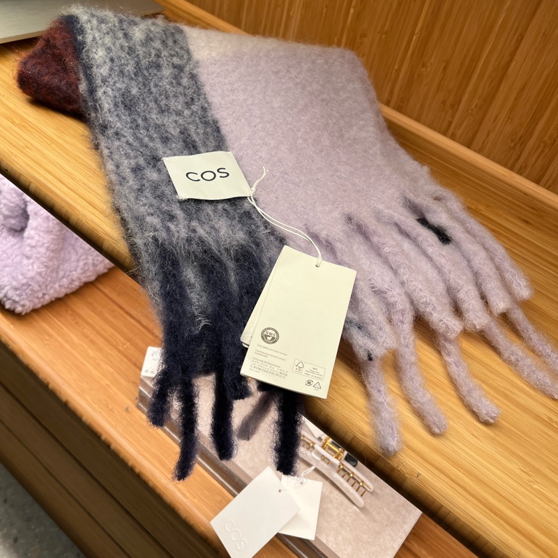 全新正品 COS 流蘇飾馬海毛混紡格紋圍巾-0
