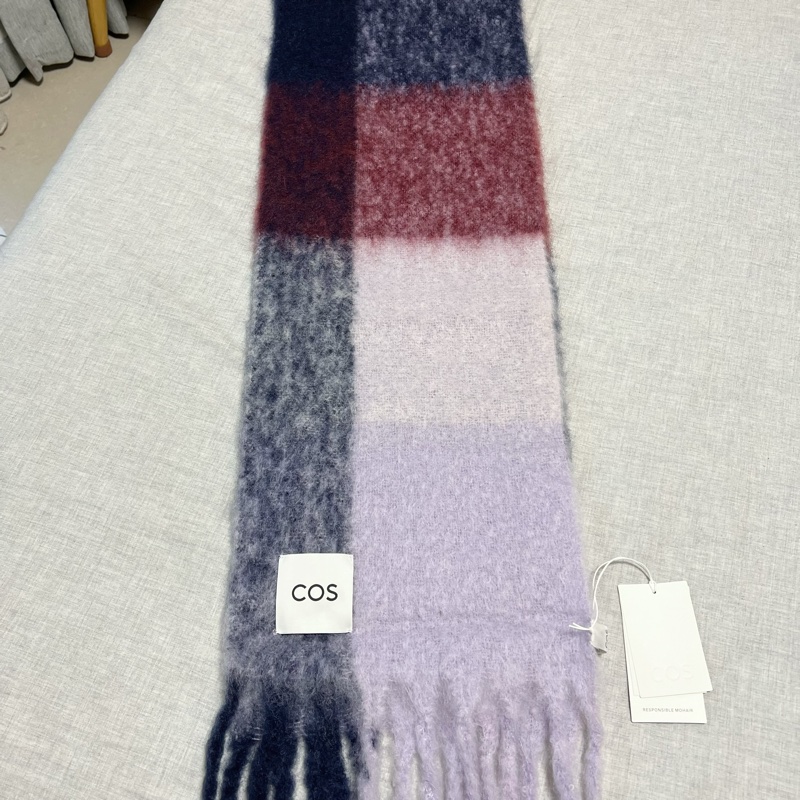 全新正品 COS 流蘇飾馬海毛混紡格紋圍巾-1