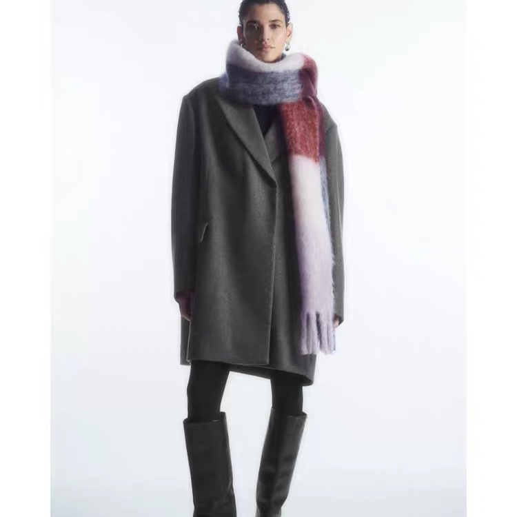 全新正品 COS 流蘇飾馬海毛混紡格紋圍巾-9