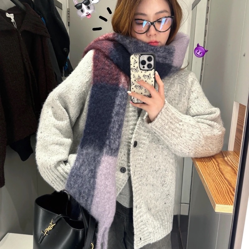 全新正品 COS 流蘇飾馬海毛混紡格紋圍巾-13