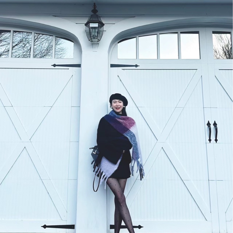 全新正品 COS 流蘇飾馬海毛混紡格紋圍巾-14