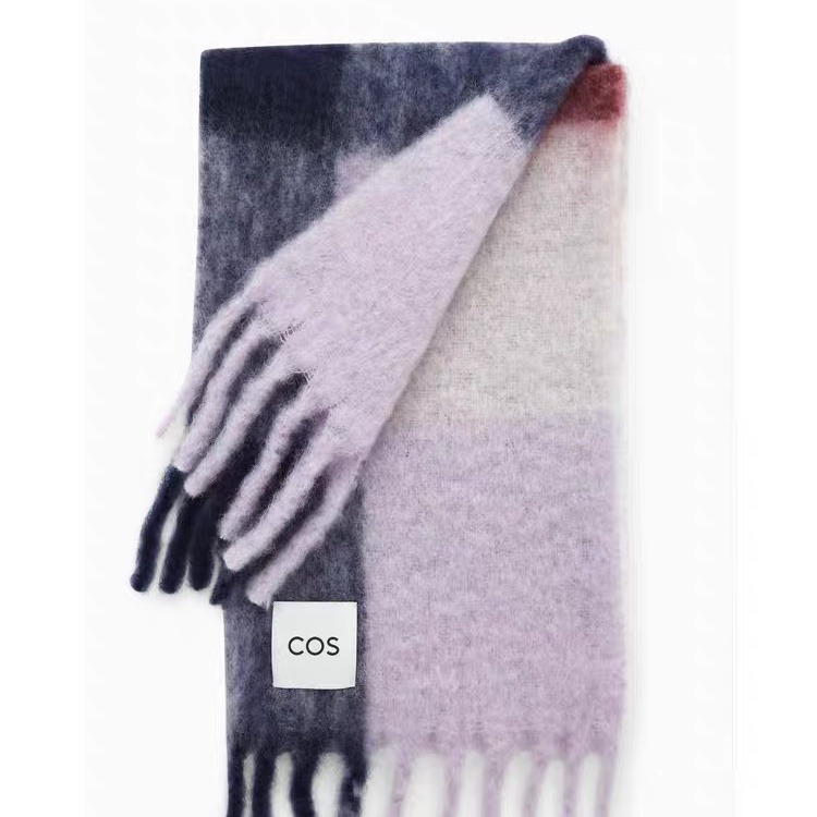 全新正品 COS 流蘇飾馬海毛混紡格紋圍巾-15