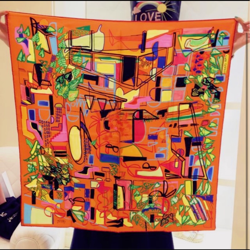 法國專櫃帶回全新絕版 HERMES經典幾何絲巾方巾 90cm*90cm-1