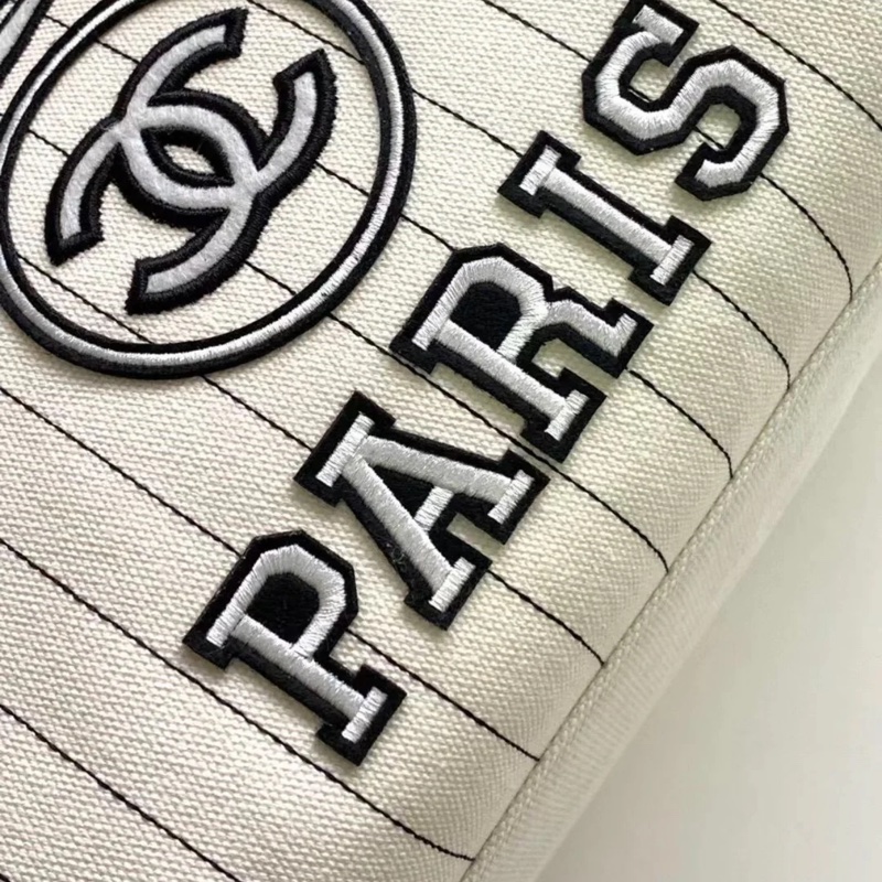 Chanel Shopping Bag沙灘包 絕版 白色條紋歐美風 台灣購證 專櫃已漲價-3