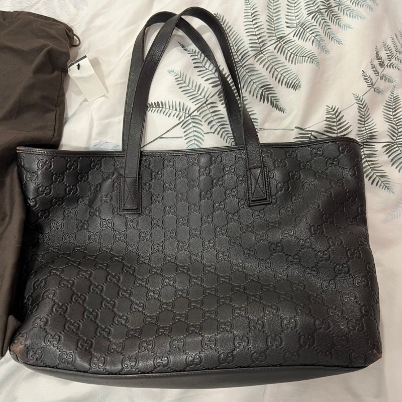 二手GUCCI GG 真皮壓紋托特包 -深咖啡色-0
