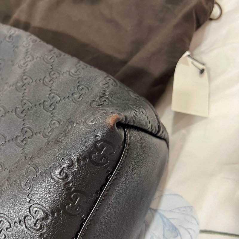二手GUCCI GG 真皮壓紋托特包 -深咖啡色-2