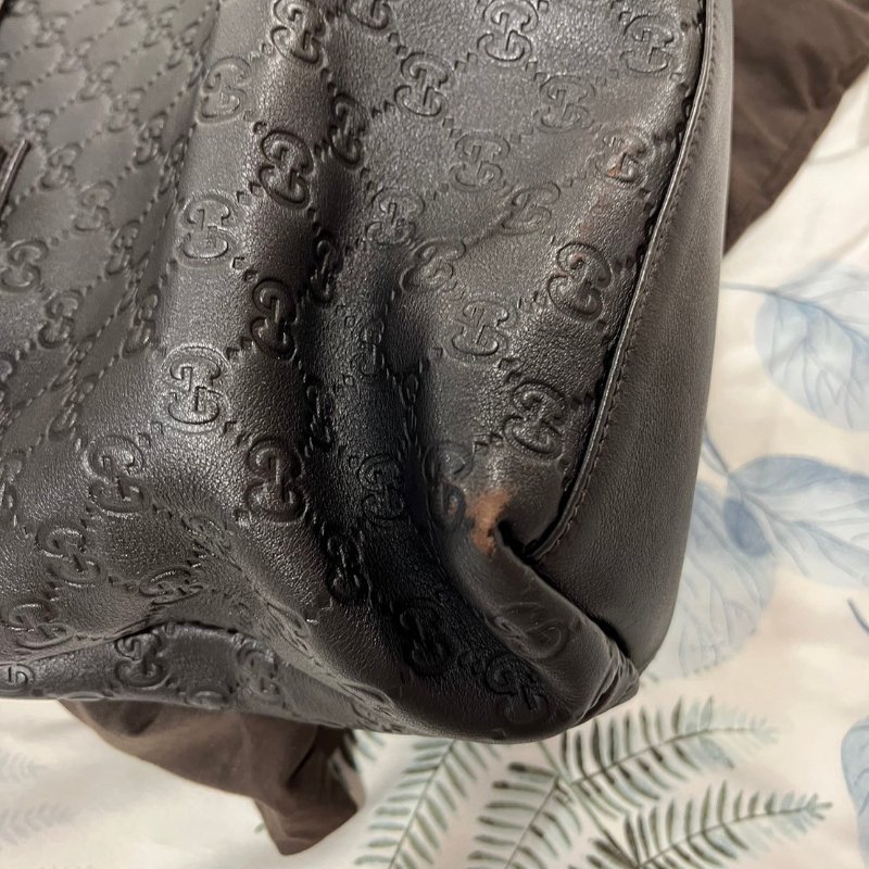 二手GUCCI GG 真皮壓紋托特包 -深咖啡色-3