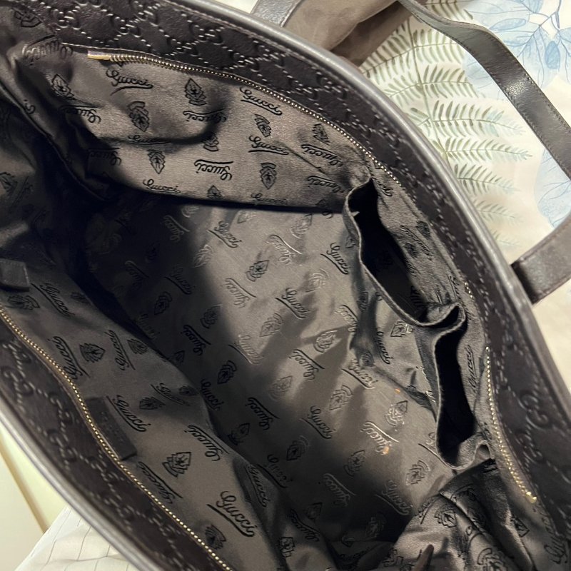 二手GUCCI GG 真皮壓紋托特包 -深咖啡色-4