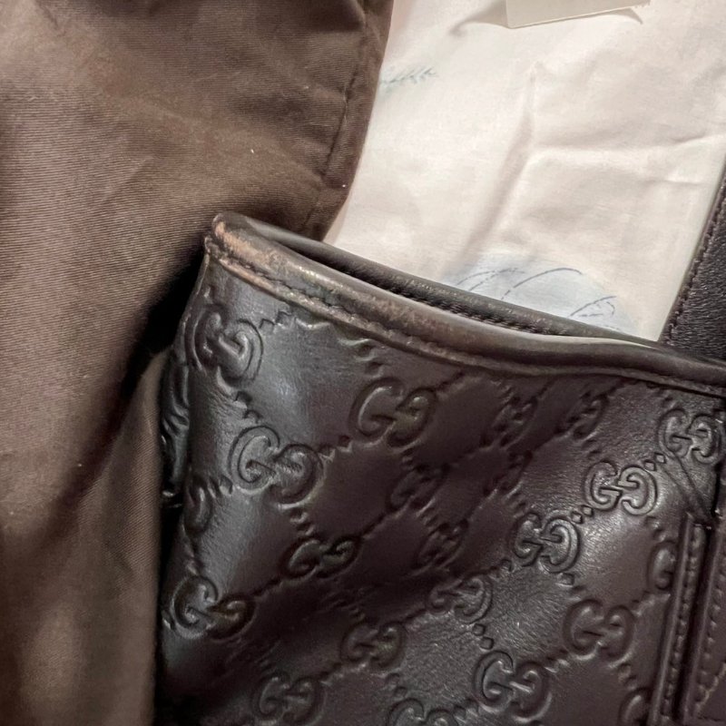 二手GUCCI GG 真皮壓紋托特包 -深咖啡色-6