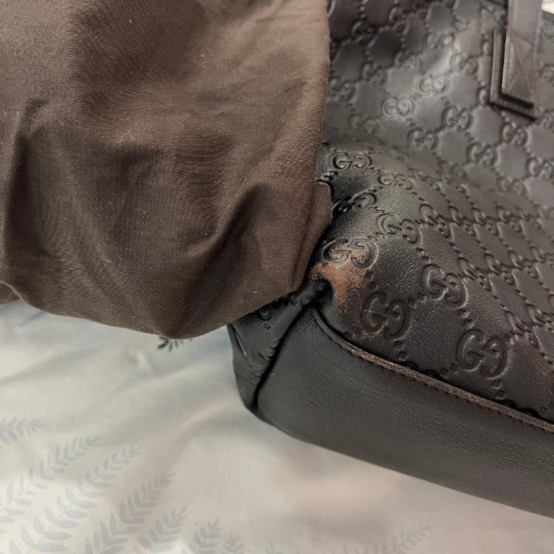 二手GUCCI GG 真皮壓紋托特包 -深咖啡色-8