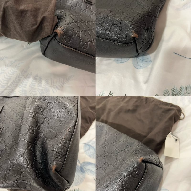 二手GUCCI GG 真皮壓紋托特包 -深咖啡色-10