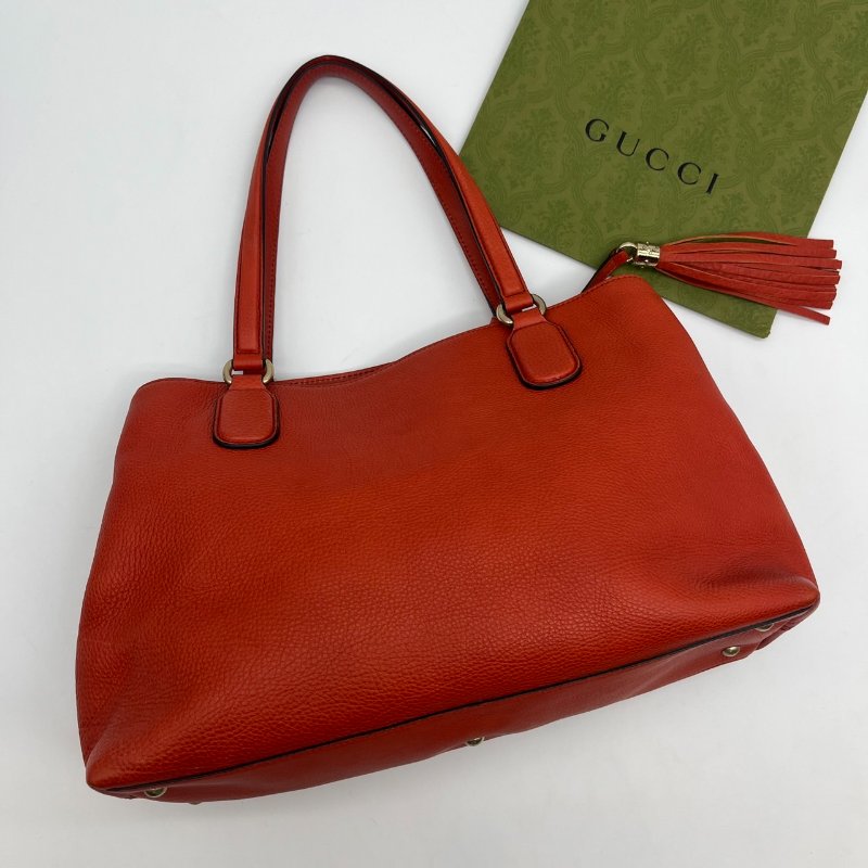 GUCCI 古馳 橘紅色 全皮SOHO流蘇肩背包/手提包-1