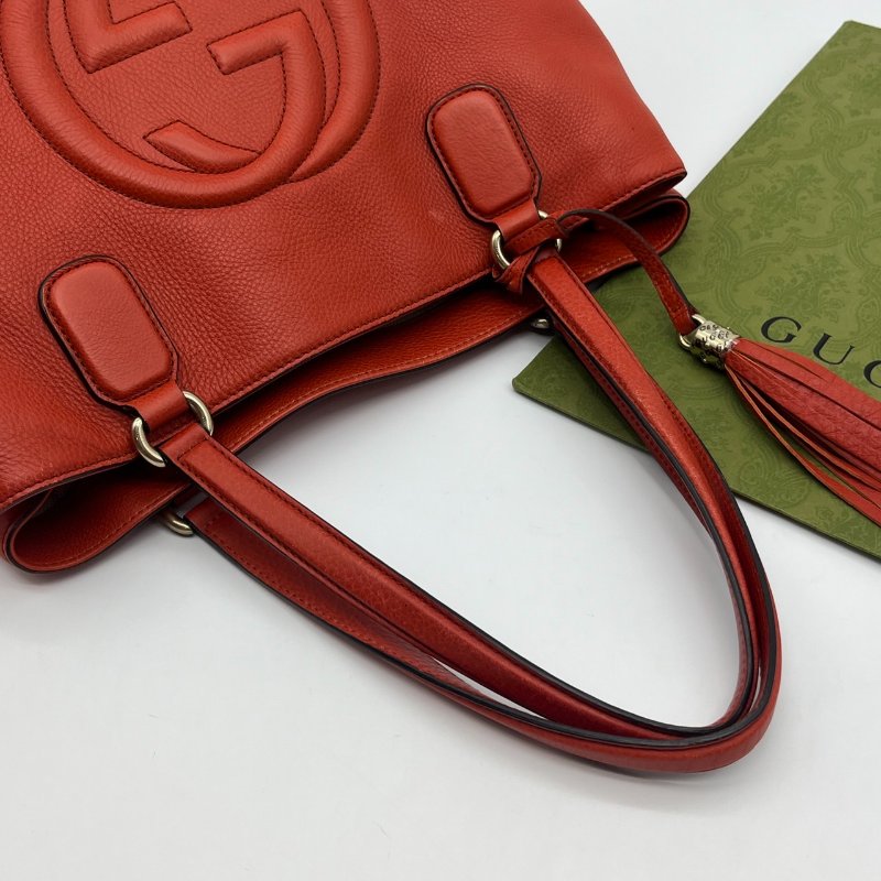 GUCCI 古馳 橘紅色 全皮SOHO流蘇肩背包/手提包-7